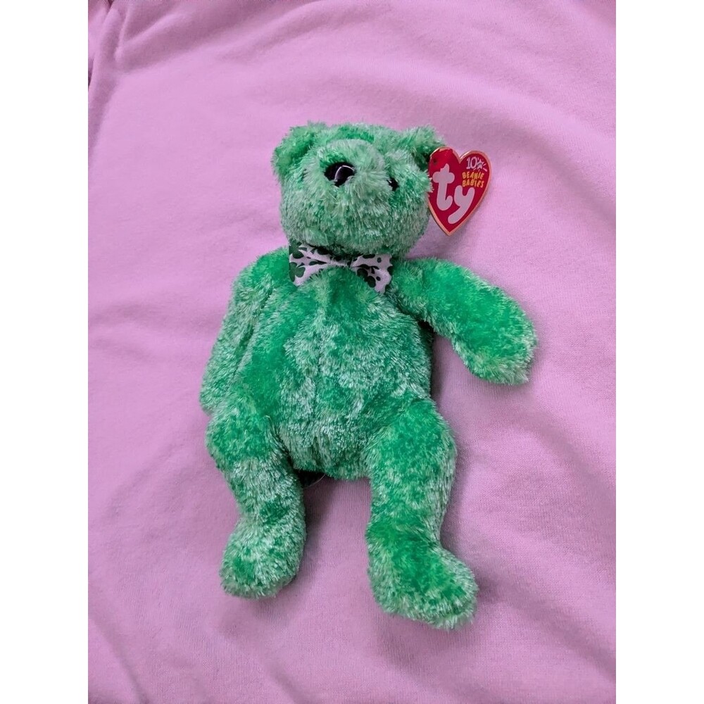 Ty Beanie Baby LUCK-e Green St. Patrick's Day Bear 10th Anniversary Tag MWMT